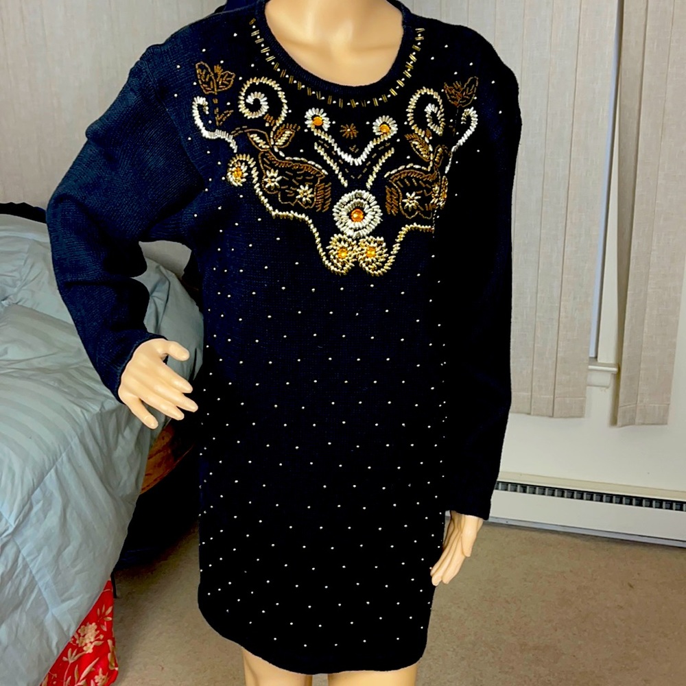 Vintage Sarah Morgan beaded sweater dress/tunic M